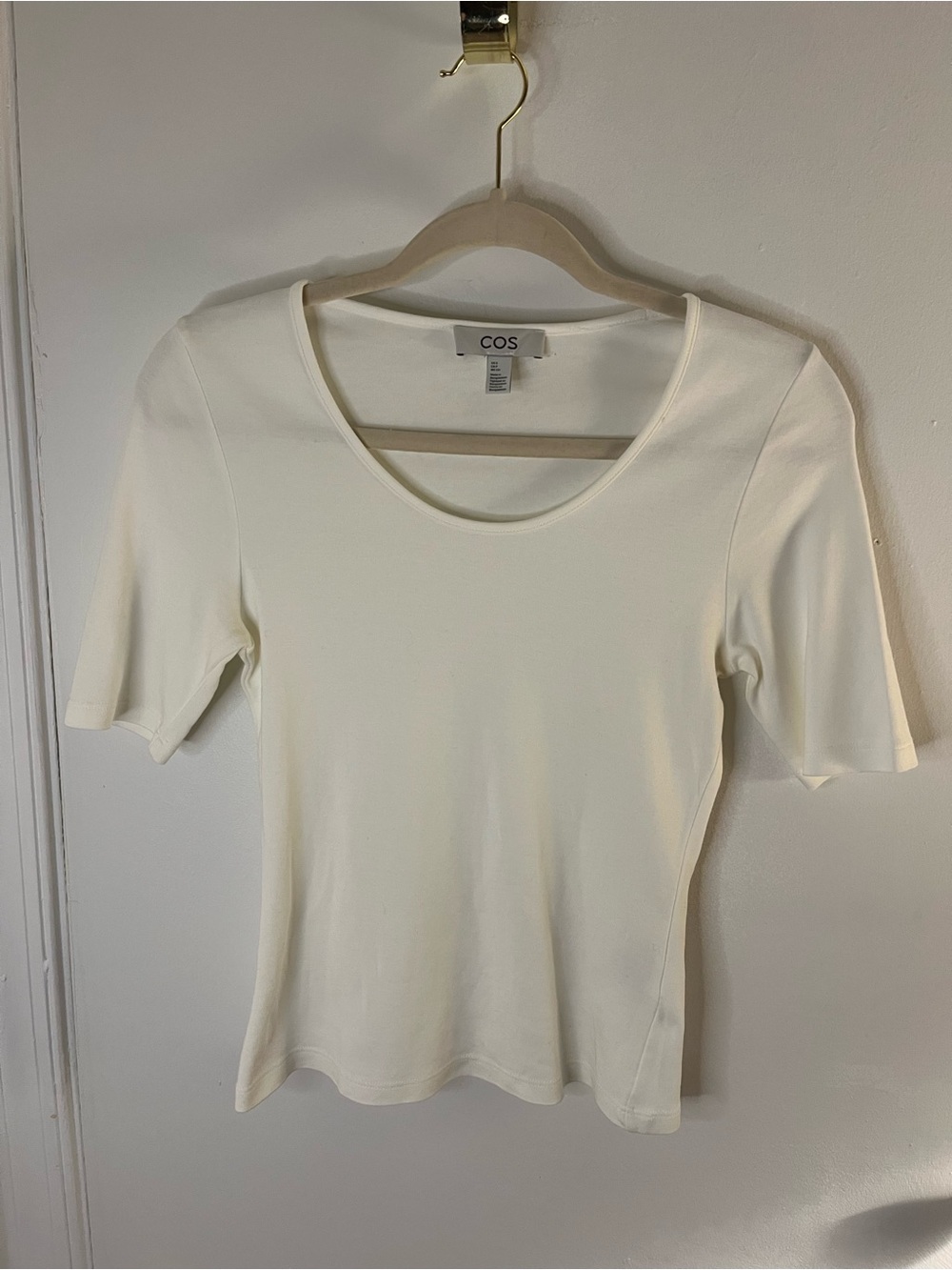 COS Cream Scoop Neck Short Sleeve Top - Picture 4 of 6